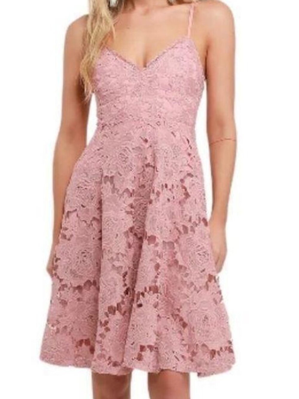 Lulus Women's Rose Lace Fit Flare Dress Medium NWT